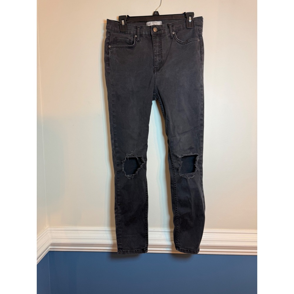 Free People Jeans Mens 30 Black Distressed Knee Slim Faded Denim 61855-16515125